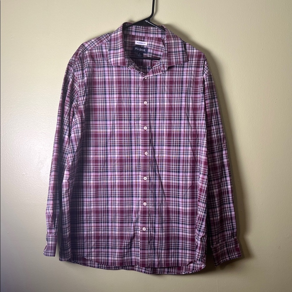 Jos. A. Bank Burgundy and White Plaid Shirt